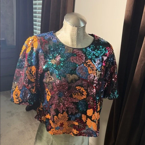 Skies Are Blue Multicolor Sequin Blouse - Picture 1 of 5